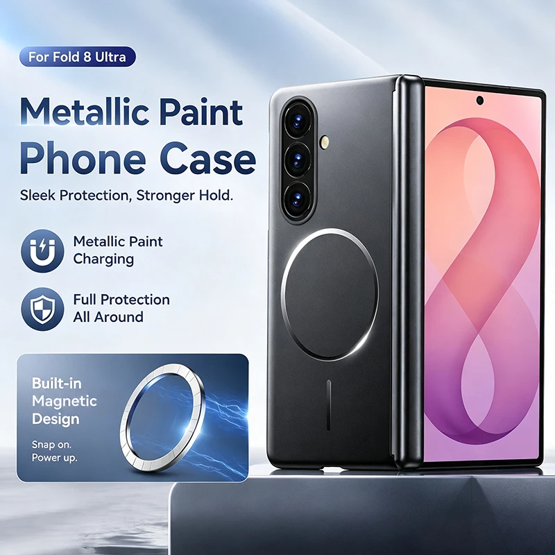 Metallic Paint Ultrathin Case For Samsung Galaxy Z Fold 8 Ultra 7 6 Special Shockproof Magnetic Hinge Cover Hard PC Shell