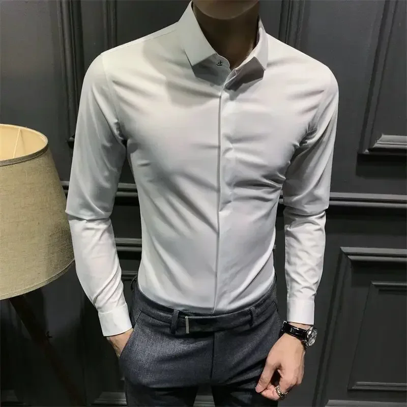 Man Shirt Plain Business Green Shirts for Men Cheap Brand Slim Fit Original Xxl Things Comfortable with Sleeves Elegant Summer