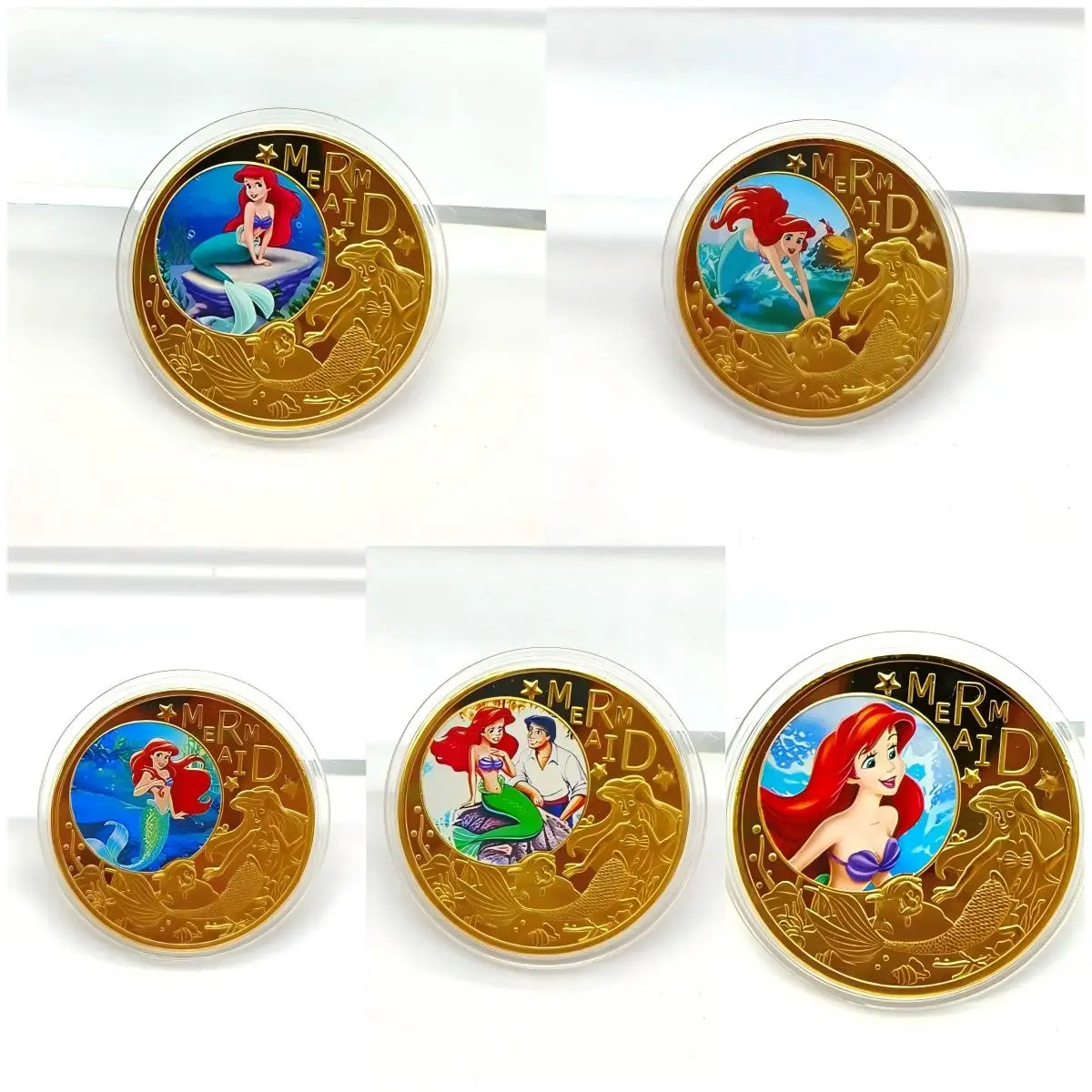 

Аниме-монета Disney Mermaid — блестящий металлический счастливый жетон, коллекционная коллекция фантазийных морских существ для детей/подростков (5 стилей) Miniso
