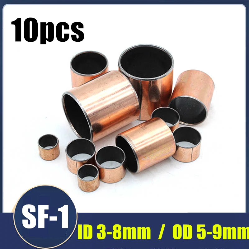 10pcs/Set SF-1 Oil-Free Copper Sleeve Self-Lubricating Composite Bearing Bushings ID 3mm-8mm OD 5mm-9mm for Shaft