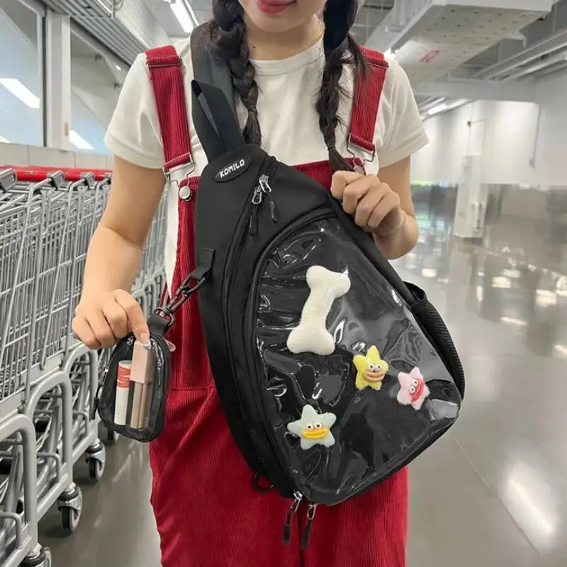 

Y2K Fashion Girls Casual Travel Transparent Zipper Shoulder Vintage Women All Match Simple Ita Bag Girls Crossbody Bags Handbags