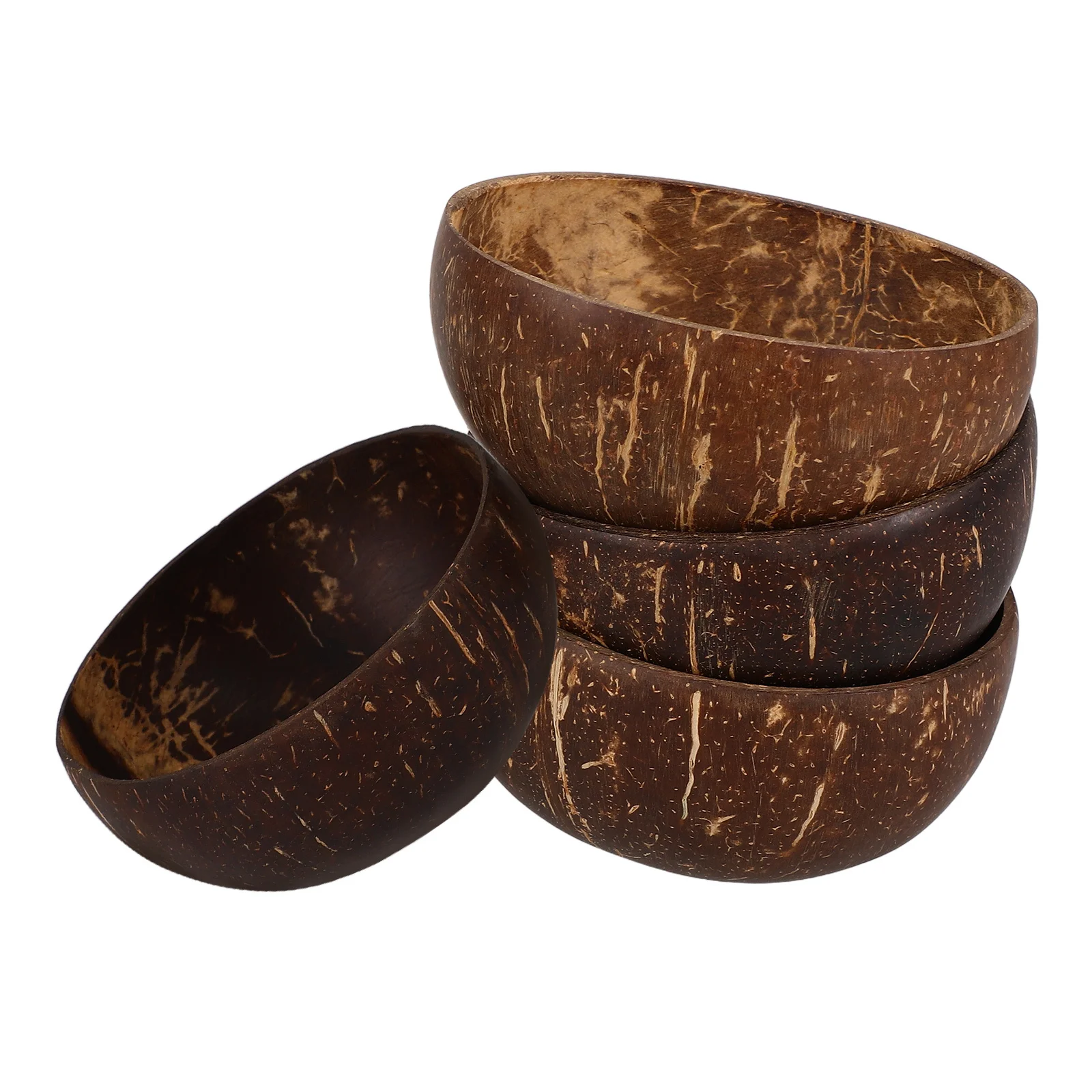 4 Piezas de Cuencos Decorativos de Cáscara de Coco Natural para Postres, Ensaladas de Frutas, Fiestas, Cocina, Almacenamiento, Luau, Playa