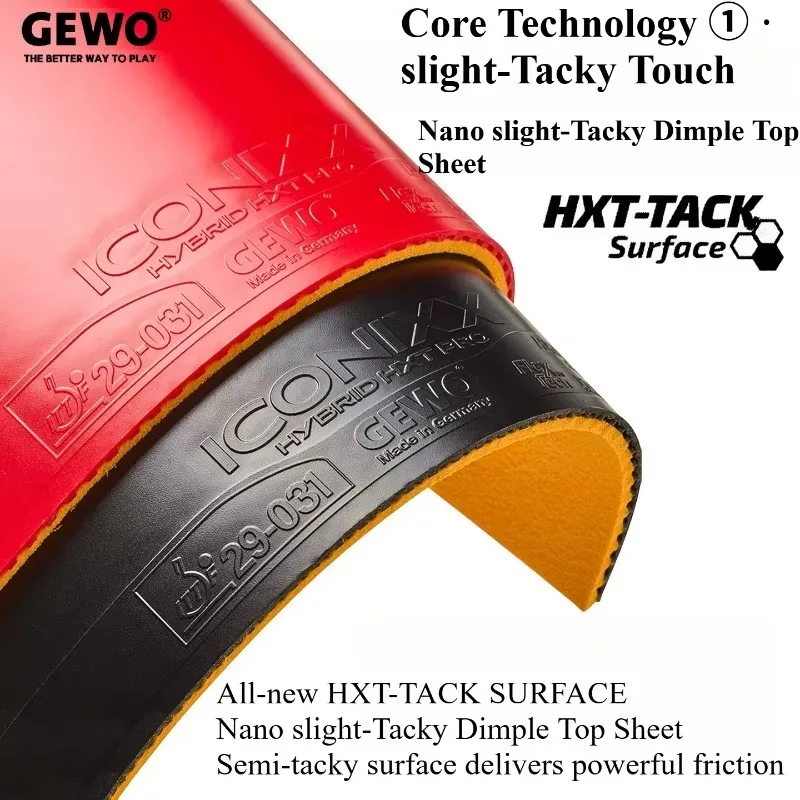 GEWO ICONIXX HYBRID HXT PRO 48/55 Table Tennis Rubber Sheet with PCC Tension Cake Sponge Slight-Tacky Pips-in Ping Pong Rubber