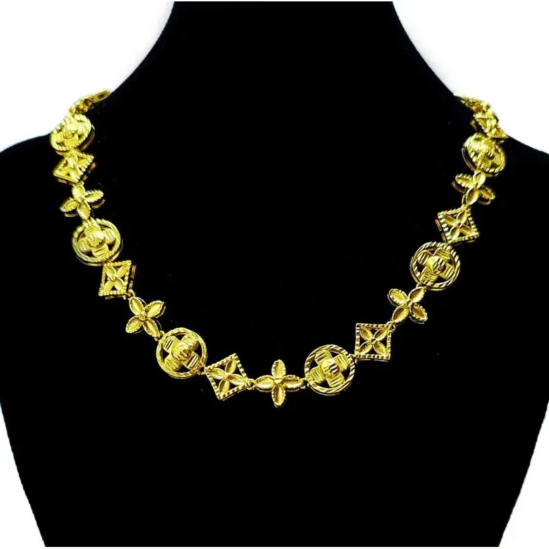 Luxury 24K 9999 Pure Gold real gold   INS Wind Lucky Grass Necklace Women's All-match Necklace