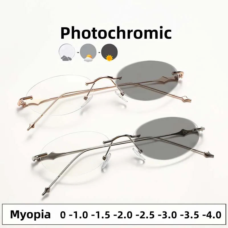 

Fashionable Frameless Photochromic Myopia Glasses Elliptical High-definition Lenses and Star Shaped Anti Blue Light Glasses
