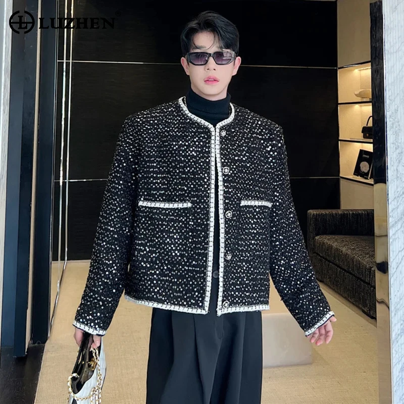 

LUZHEN Jackets Sequin Silver Korean Trendy Thick Tweed Temperament Classic Coat Fashion Male Casual Streetwear Spring New B1df94