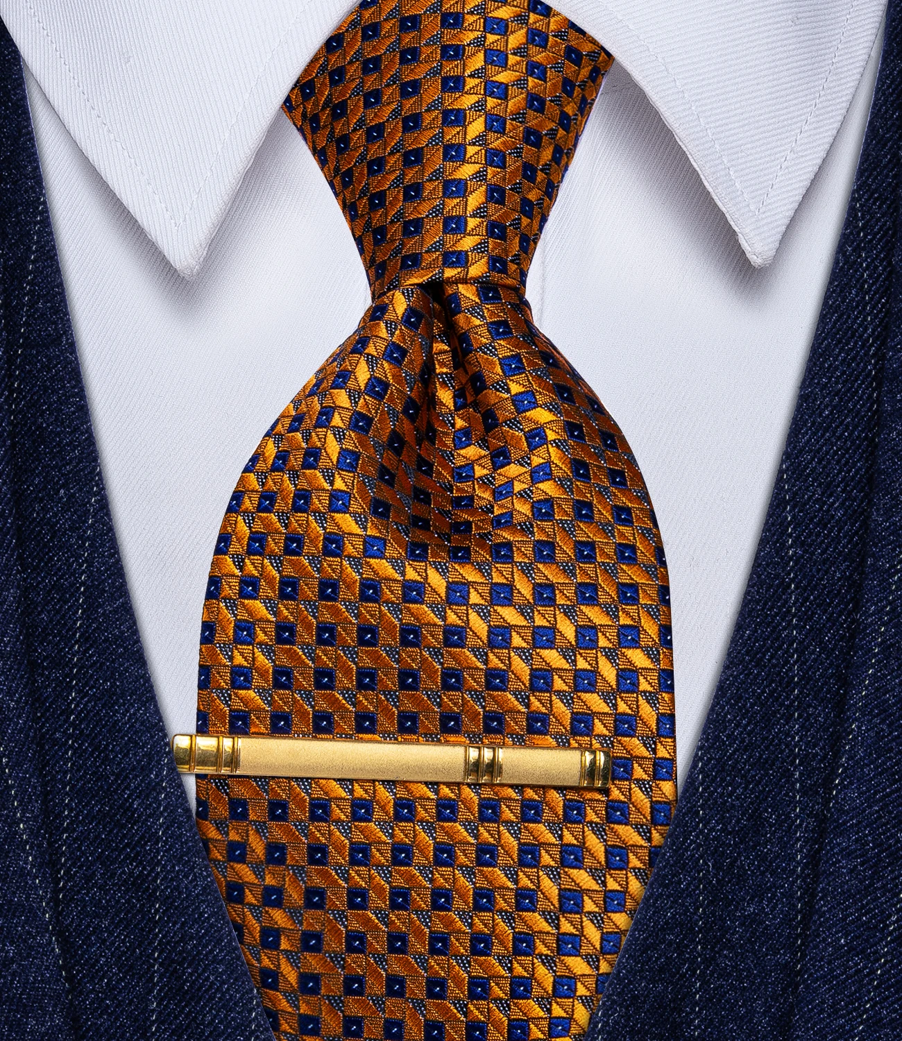 Silk Brown Blue Tie Dots Necktie Set Classic Plaid Tie for Men Yourtie Dropshipping Collar Clip Cravat for Wedding Business Tie