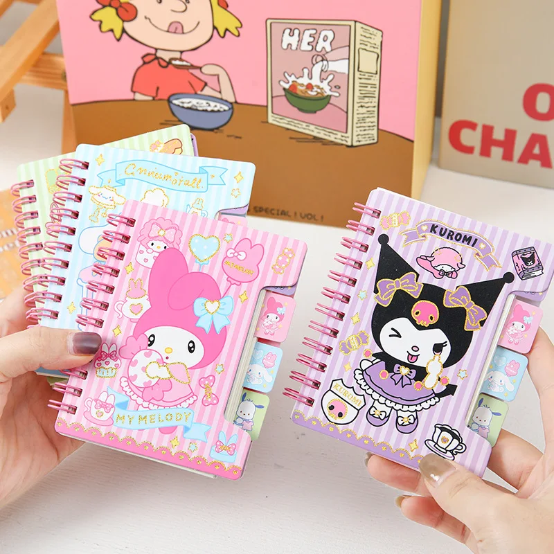 Cute Sanrio Diary Notebook A7 Anime Series Kawaii Kuromi Cinnamoroll Cartoon Portable Notebook Student Stationery Kids Gifts