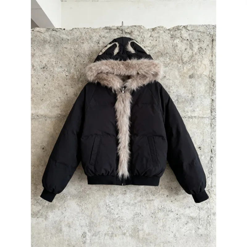Autumn Faux Fur Loose Coat Women Y2k Fur Collar Hooded Korean Fashion Harajuku Parkas Casual Outerwear Cotton Padded Jackets