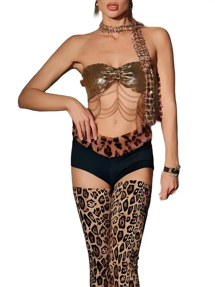 

AKYZO European And American Sexy Leopard Print Women's Fashion Hot Nightclub Music Festival Top Versatile Clothing