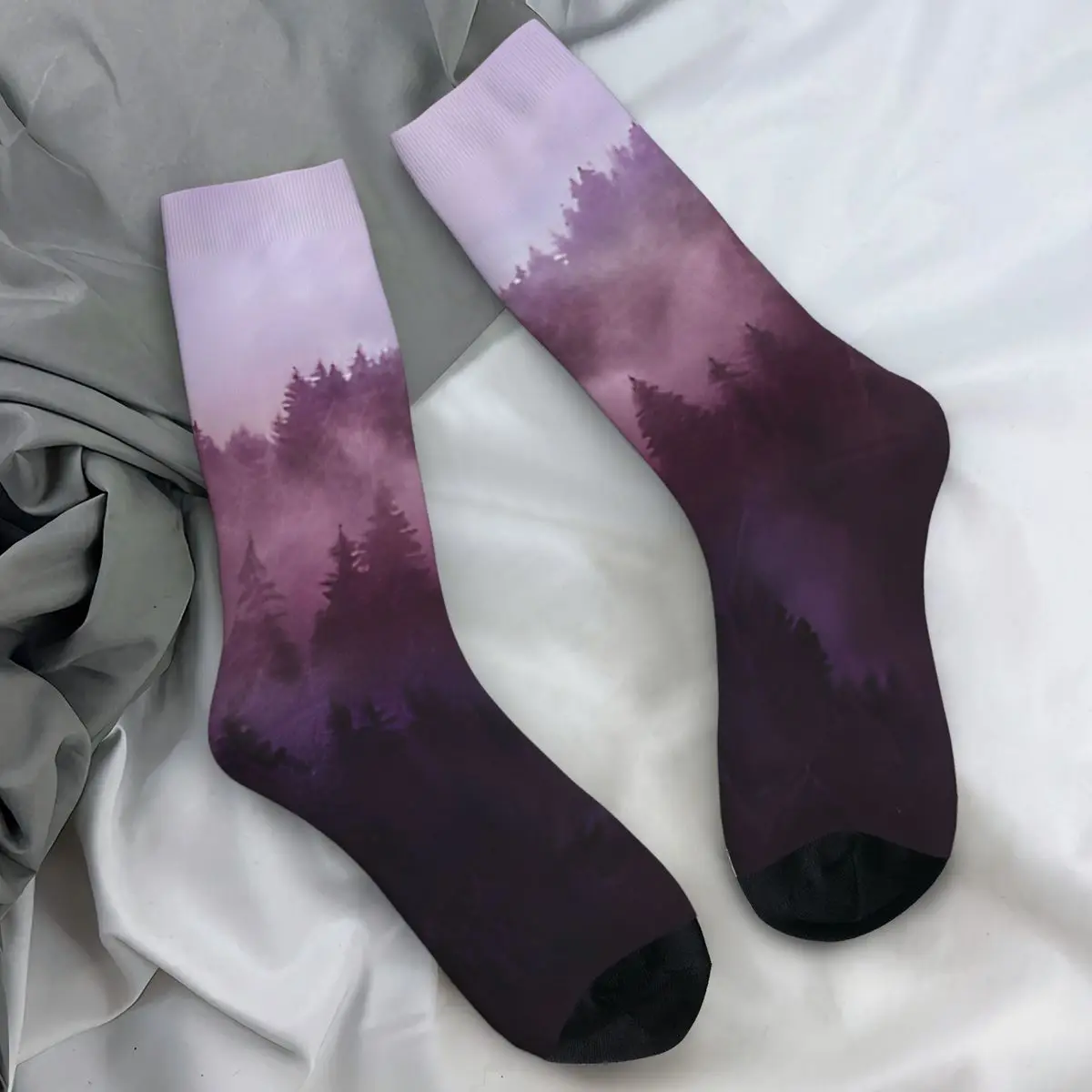 Women Men Socks Purple Foggy Forest forest Stockings Winter Vintage Medium Soft Socks Printed Cycling Anti Sweat Socks