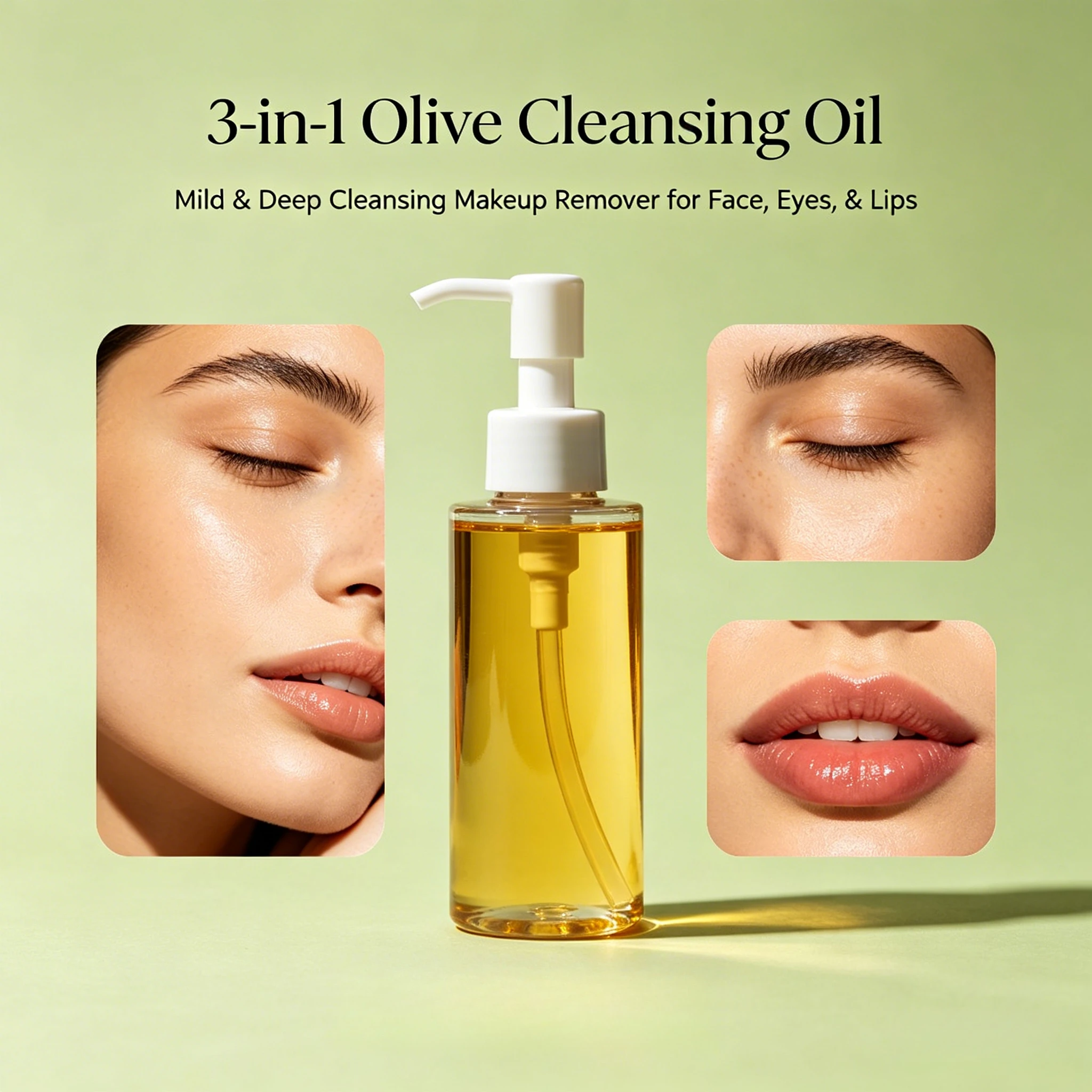 Natural 3-in-1 Olive Cleansing Oil Makeup Remover For Face Eyes Lips Deep Cleansing Gentle Moisturizing Nourishing Repair Facial