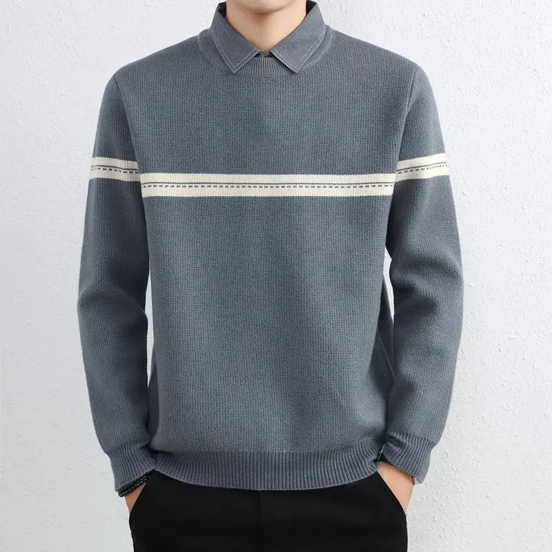 

Fake Two-piece Sweater Fashion Splicing Base Shirt Men's Casual Shirt Collar Color Block Men's Knitted Sweater