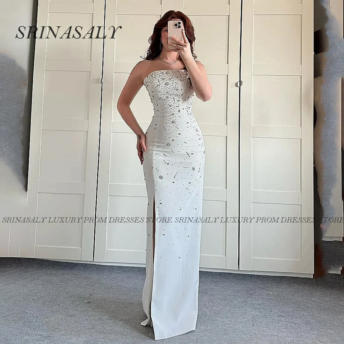 Maßgeschneiderte formelle Diamant 2025, lange Meerjungfrau-Abschlussballkleider für schwarze Mädchen, Perlen, Kristallperlen, ärmelloses Abendkleid, Robe