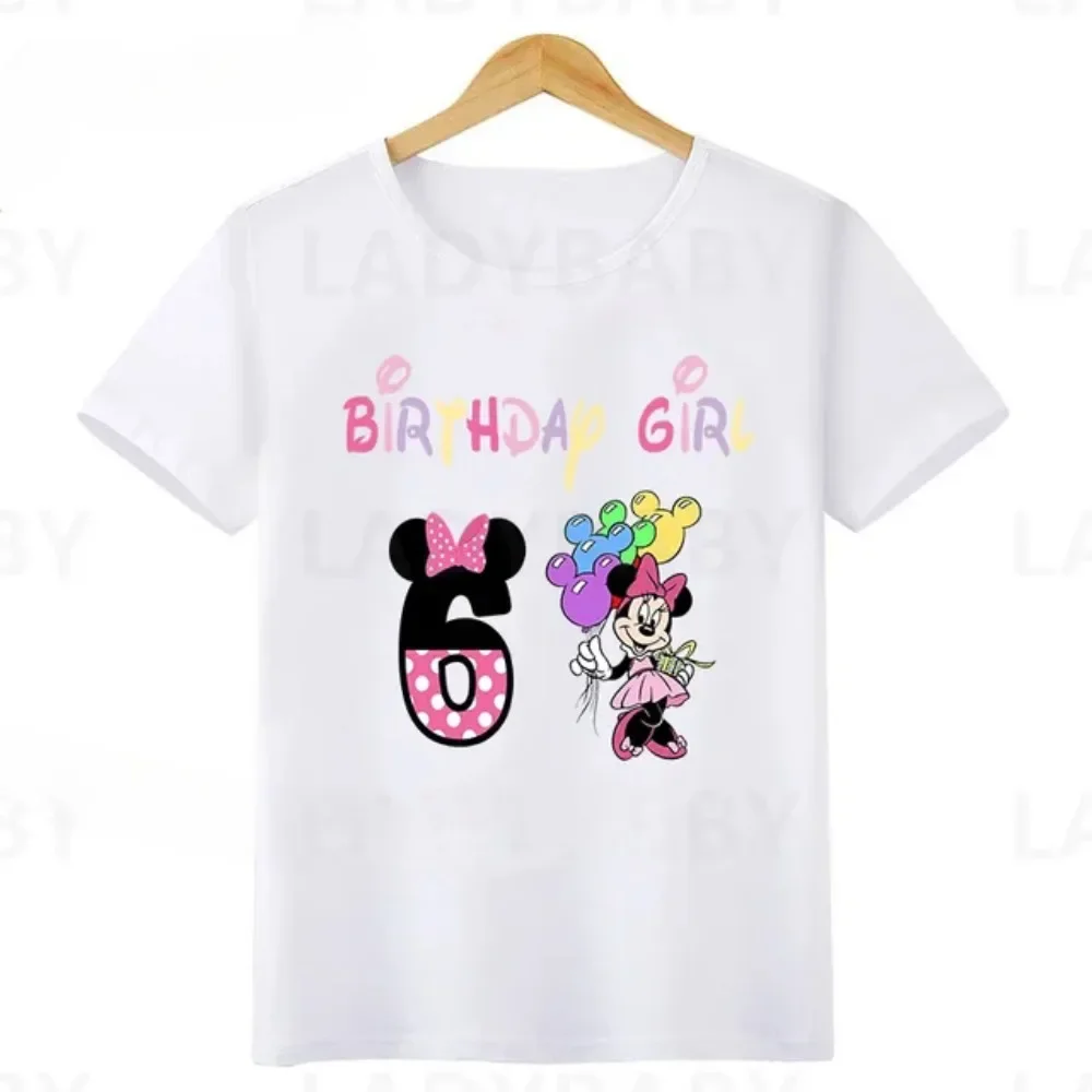 Summer Cute Disney Minnie Mouse Graphic Birthday Children T Shirt Kids Clothes 1 2 3 4 5 6 7 8 9 Years Baby Boy Girl Party Tops