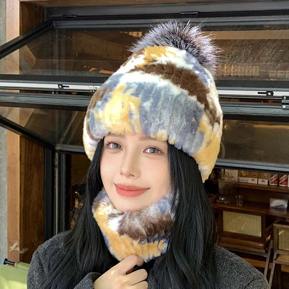women-winter-rex-rabbit-fur-hat-neck-warmer-fashion-warm-female-real-fox-fur-pompom-ball-caps-rex-rabbit-fur-neck-warmer-set
