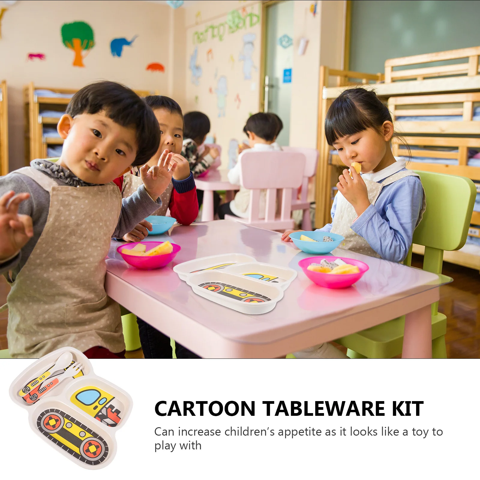 

1 комплект, комплект детской посуды, дизайн экскаватора, разделенная детская тарелка для кормления, термостойкий набор сервировочных тарелок с героями мультфильмов