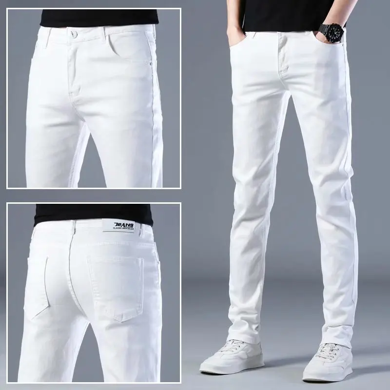 

Men's Solid Color Jeans Slim Fit Small Leg Casual Classic White Black Spring Summer Thin Version