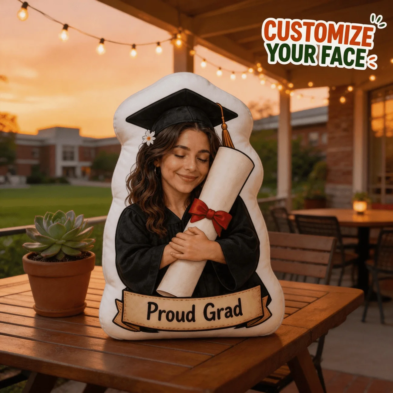 Custom Personalized Photo Graduation Shaped Pillow, Graduation Look Custom Picture Decorative Cushion, 70CM Large Size Home Deco