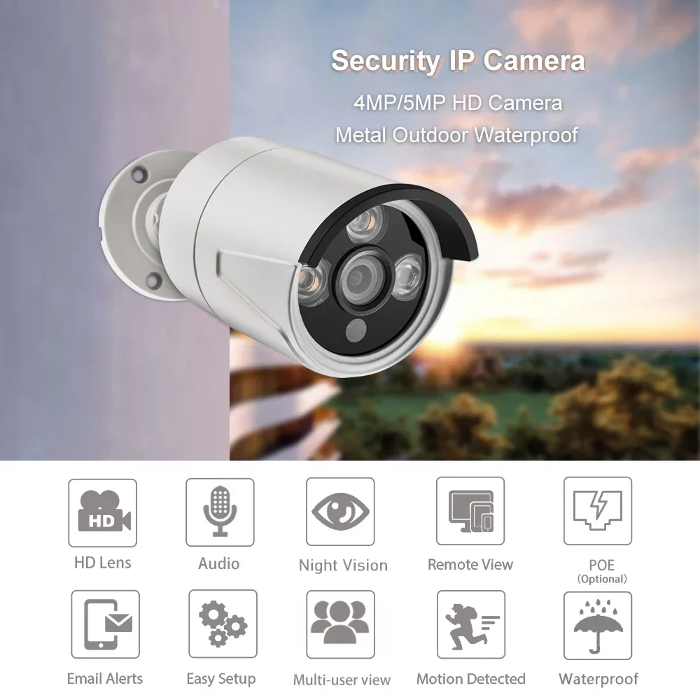 Gadinan 4MP/5MP IP66 Outdoor Waterproof IP Network Camera Face Detection Video Surveillance POE NVR Monitor XMEye