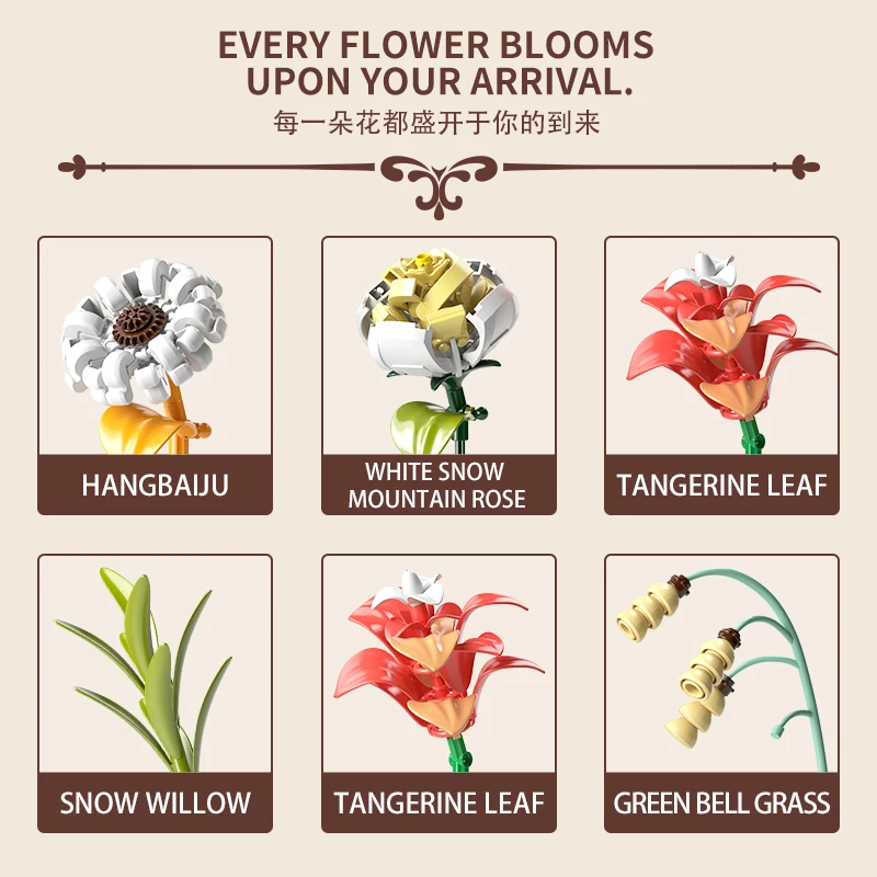 Simulatie Boeket Bouwstenen Assemblagemodel Bloemen Plant Ornamenten MOC Technische Bakstenen voor Meisje DIY Decoratie Geschenken