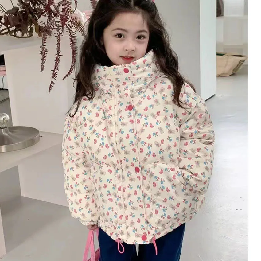 

New 2025 Todder Little Girls Winter Coats Size 6 7 8 9 10 Clothing Children Hooded Floral Fleece-Lined Down Puffer Jacket Kids