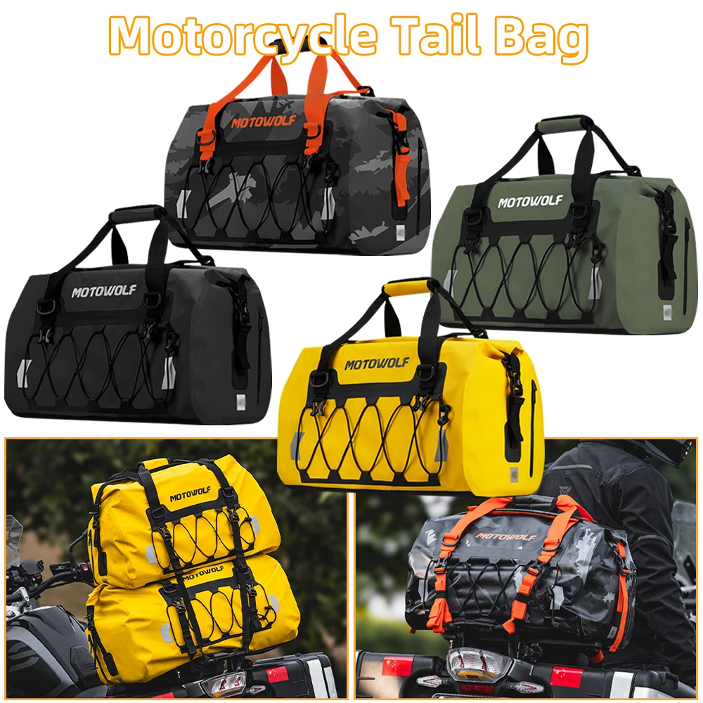 مقاوم للماء 40L 66L 90L دراجة نارية الذيل حقيبة العالمي عودة حقيبة المقعد سكوتر السفر الدراجات الرياضة الأمتعة حقيبة جافة لفة حزمة
