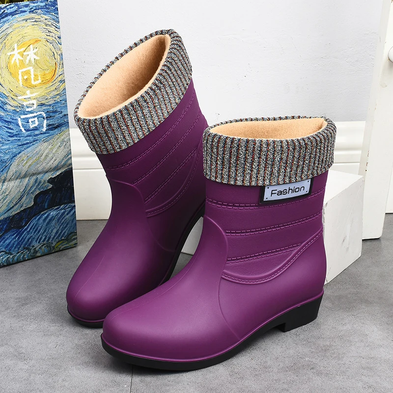 Outdoor Fashion Mid-calf Women\'s Non-slip Rain Boots Four Seasons Fashion Waterproof Non-slip Kitchen Work Rain Boots