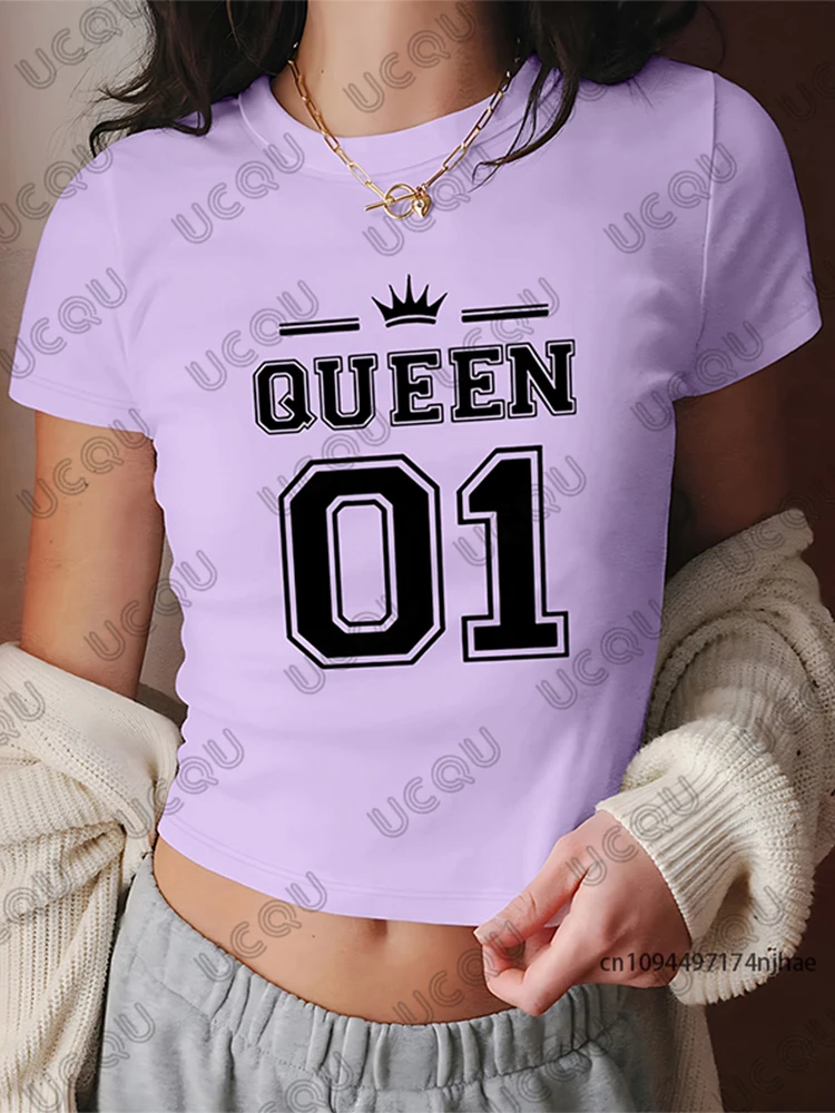 Camiseta con estampado de Reina No.01, Top corto de manga corta para mujer, ropa de calle, camisetas deportivas de fútbol, camisetas informales Y2k 2026