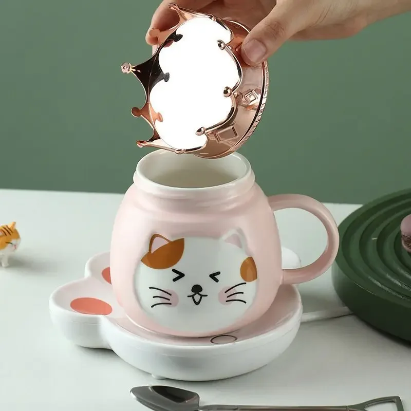 Crown Mobile Phone Holder Mug, Cartoon Cat Ceramic Cup, High-value Girl Water Cups, Gift Drinkware