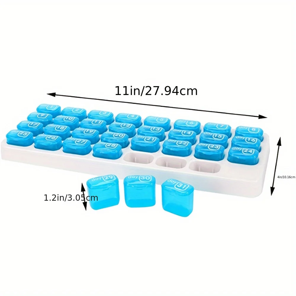 31-Day Pill Organizer Box, Keyboard Style, Multi-Compartment, Unscented, with Date-Stamped Individual  Pods for Daily Medication