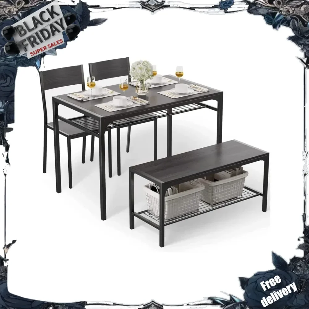 

Kitchen Table and 2 Chairs for 4 with Bench, 4 Piece Dining Table Set for Small Space, Apartment