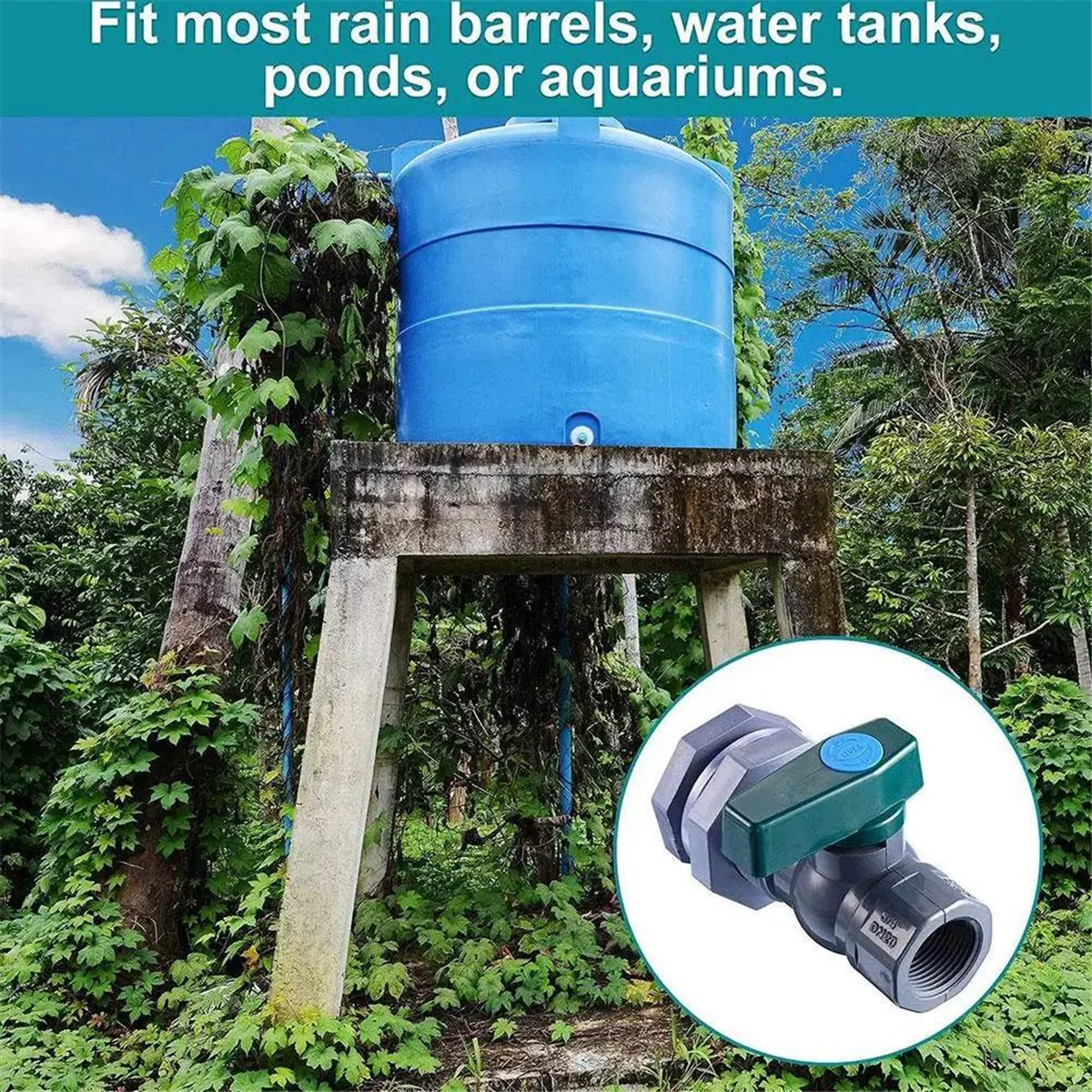 AT53 PVC Faucet Kit 3/4 Inch Rain Valve with Bulkhead Connector Hose Adapter Anti-Crack Anti-Rust Anti- DN20