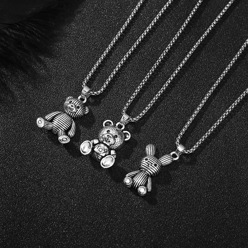 Delicate Fashion Bear Pendant Necklace Punk Hip Hop Bunny Bungee Jump Di Sweater Chain Jewelry  Anniversary, Birthday Gift 2022