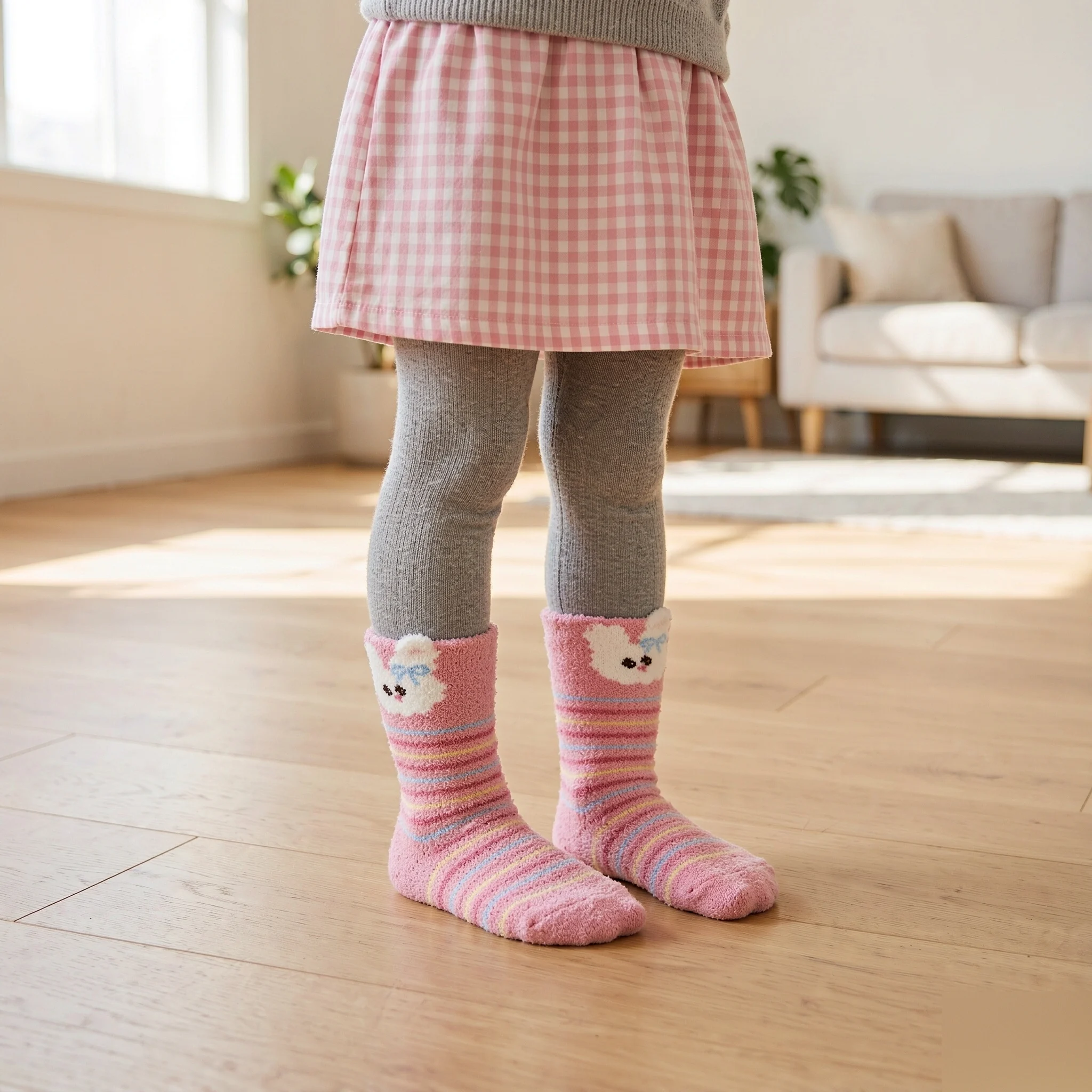 4 Pairs Girls Animal Zoo Half-Fleece Crew Socks, Thick Winter Warm Cartoon Socks for Girls 3-12Y