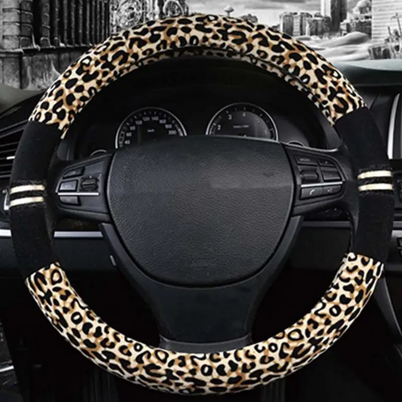 Autumn And Winter New Set Of Plush Steering Wheel Cover Leopard Fashion Steering Wheel Cover Protective Cap For Auto Accessoies