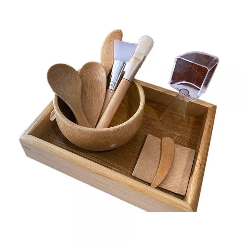 

Wooden bamboo and wood skin care tool set