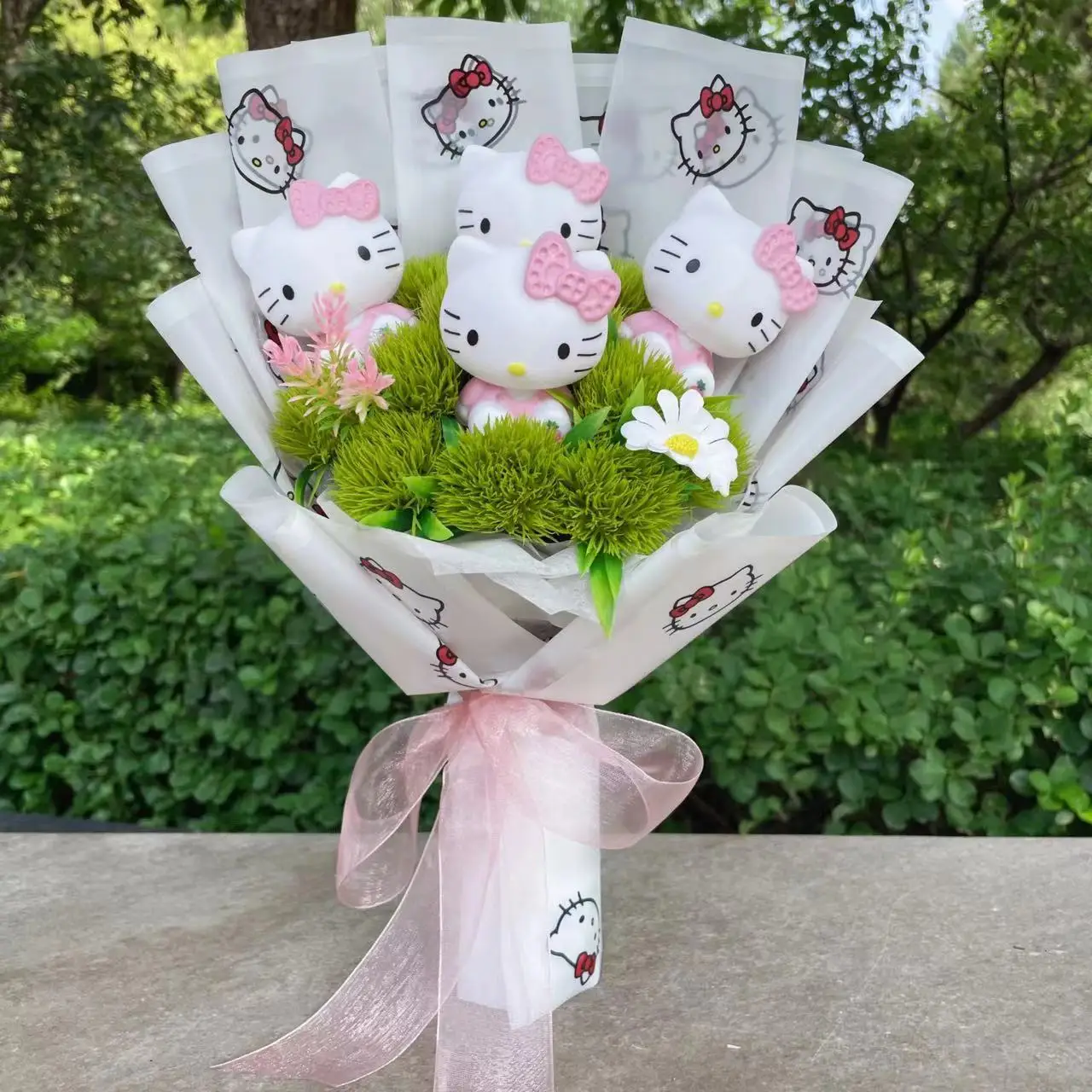 

Vinyl Doll Finished Goods Hello Kitty With Artificial plants Handmade Bouquets Valentine Christmas Graduation Birthday Gifts