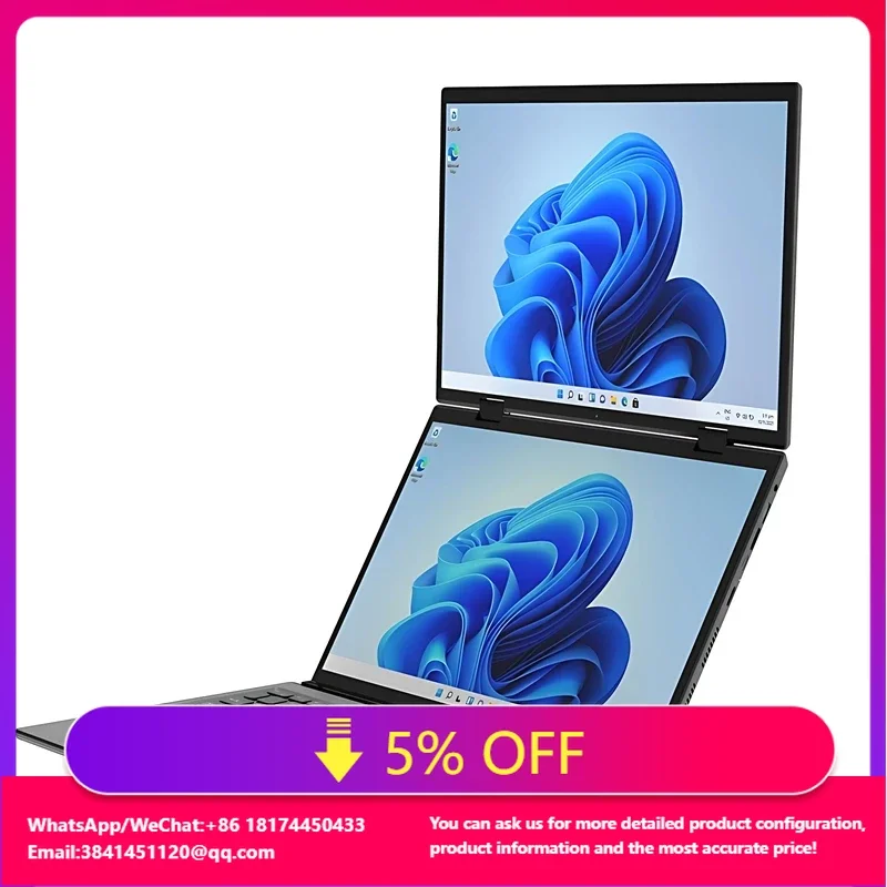 

New Ultra Thin Business Laptop 14"+14" Dual Touch Screen 360 Degree Flip Win 11 N95 Cheap Yoga Double Touch Screen Laptop