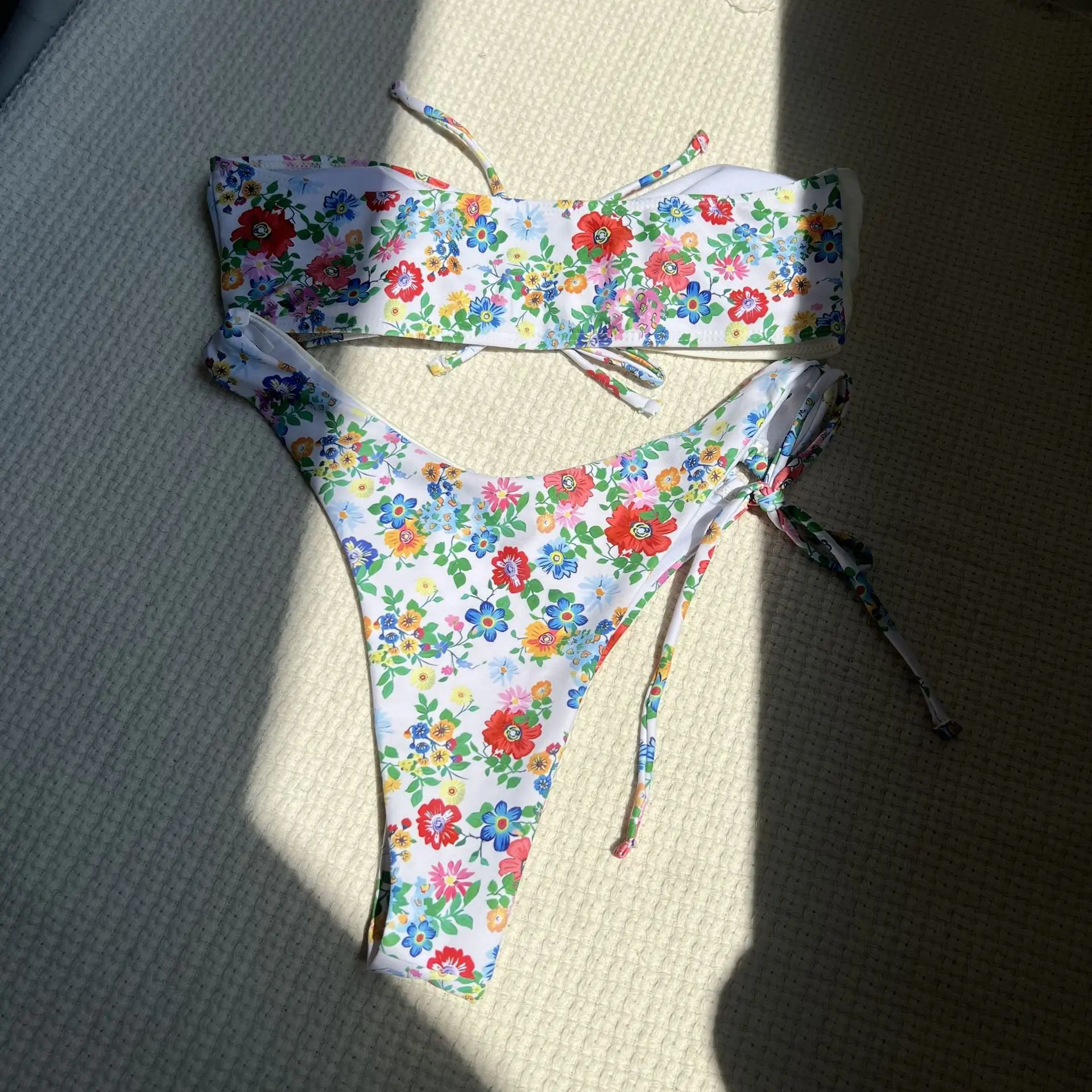 투피스 수영복 여성 Strapless 비키니 세트 인쇄 Spliced ​​Beachwear 여름 2025 새로운 수영복 패션 빈티지 Biquinis