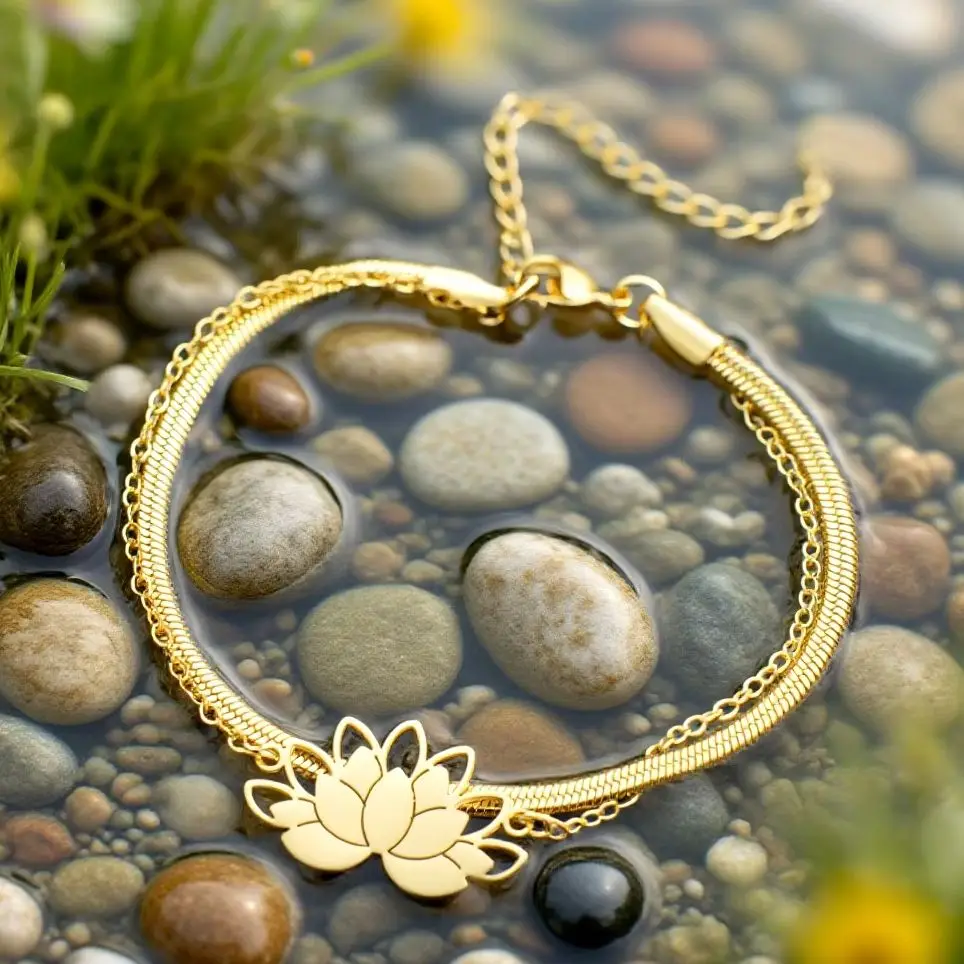 Dawapara Lotus Flower Bracelet Good Luck Lotus Charm Women Bracelet Meditation Yoga Lovers Gifts Stainless Steel Couple Jewelry