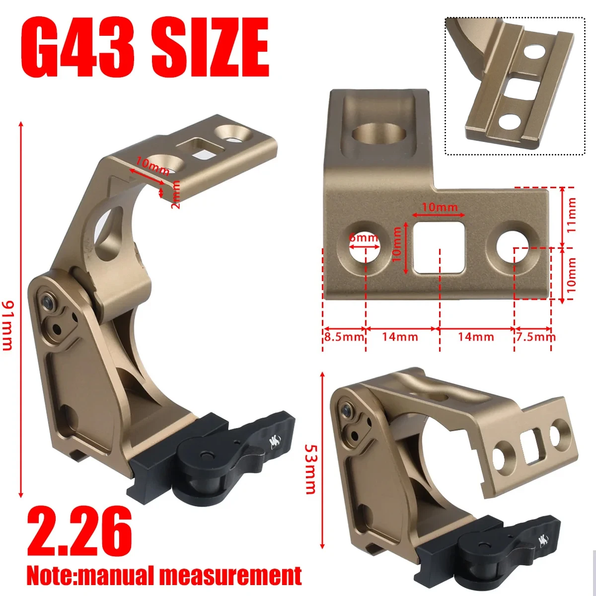 Montagens táticas da unidade 2.91 "2.26" para lupa g33 g43 t01 t02 alavanca qd rápida altura óptica ponto vermelho mira escopo caber 20mm ferroviário