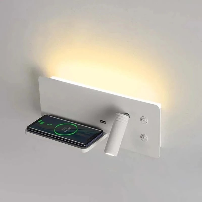 

Multifunctional Modern Wireless Charger USB Bedside Reading Light Hotel Villa Home Bedroom Headboard