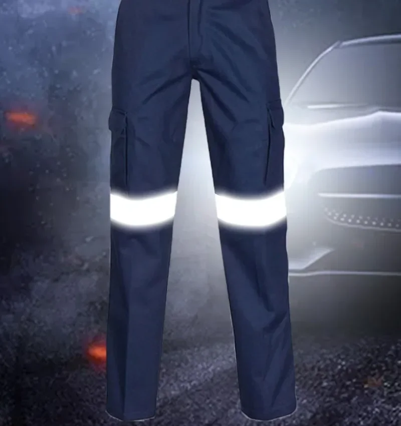 Cargo Pants Reflective Worker 100% Cotton with Leg Pockets Hi Vis Work Pants for Men Workwear Cargo High Visibility Clothing