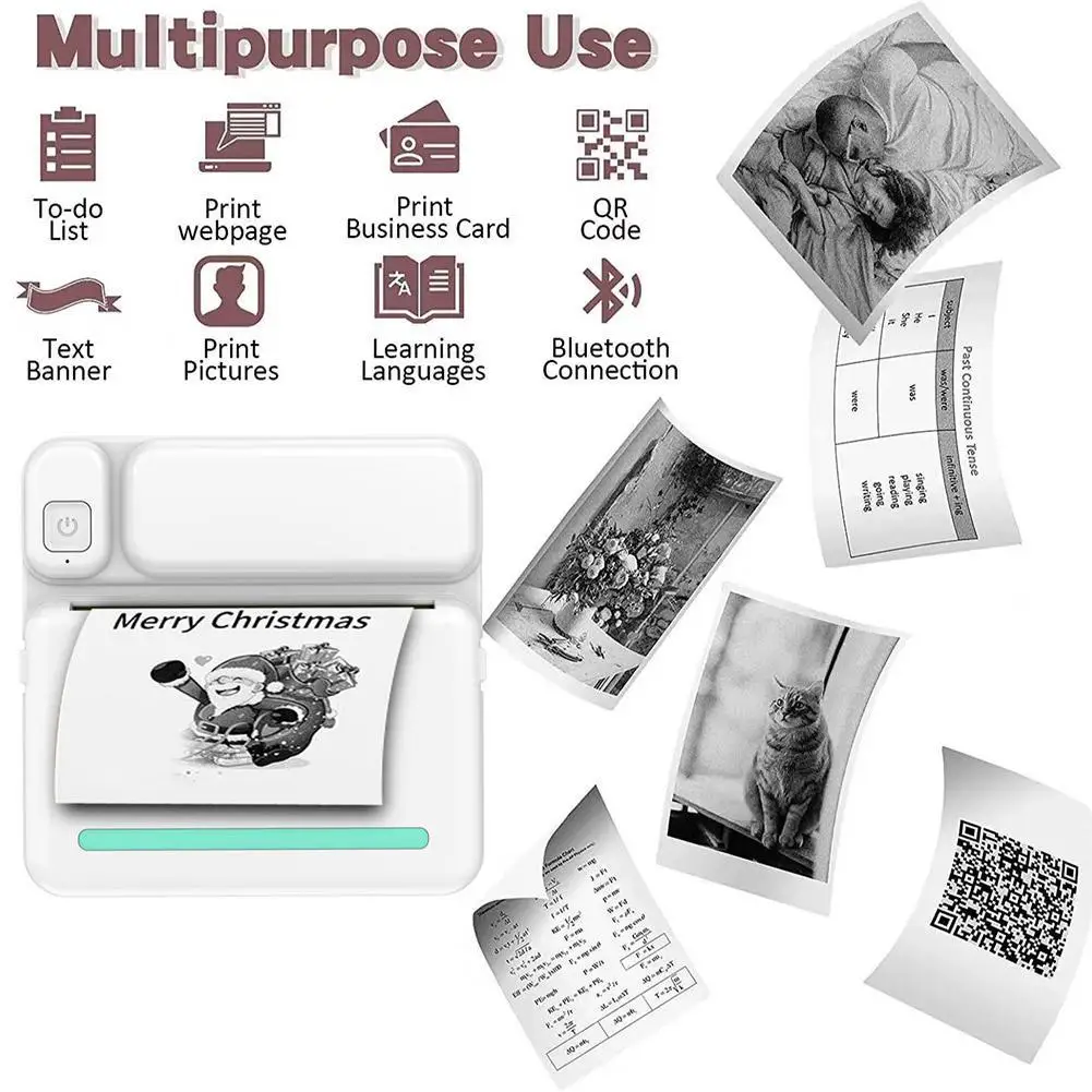 Pocket Thermal Printer Study Helper, Error Collection Custom Stickers Calendar App Control 11x8x3.5cm