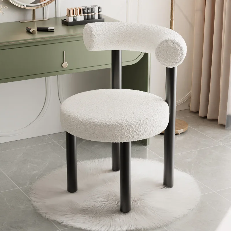 

Simple Lamb Wool Leisure Chair Balcony Bedroom Cream Style Backrest Elbow Dressing Stool Cosmetic Chair