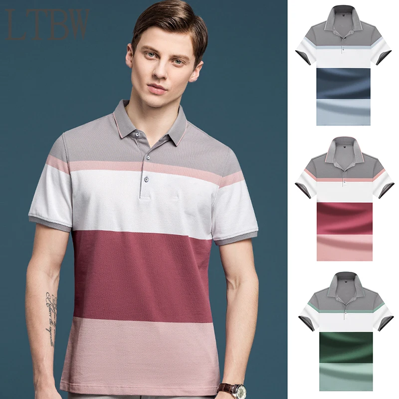 New Arrival Men's Striped Cotton Polo Shirt For Men Summer Breathable Top Slim Fit Casual Wear Fashion Lapel Work T-shirt