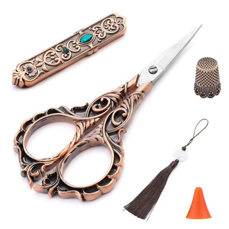 vintage-stainless-steel-scissors-retro-craft-shears-with-decorative-pendant-needle-tube-diy-sewing-scissors