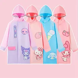 Sanrio Kuromi Student Raincoat Anime Hellokitty Cartoon Kuromi Printing Portable Cardigan Hooded Raincoat Loose Poncho Girl Gift