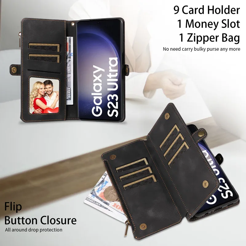 For Samsung Galaxy S25 S26 S24 S23 S22 S21 S20 FE Ultra PLUS A17 A54 A56 A55 A34 Case 5g Luxury Leather Flip Wallet Phone Bags